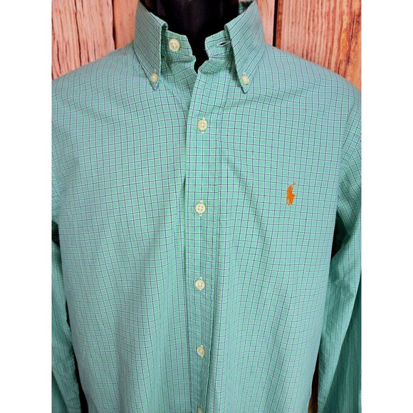 Ralph Lauren Mens Custom Fit Dress Shirt Small Green Checkered Button-Down - Picture 3 of 8